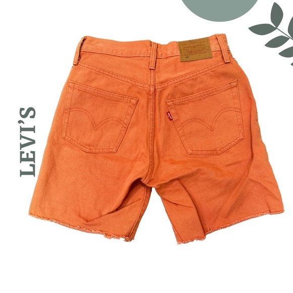 🛍️3/$40 Levi’s 501 High Rise Denim Shorts Orange Raw Hem Size 24 - Picture 2 of 5
